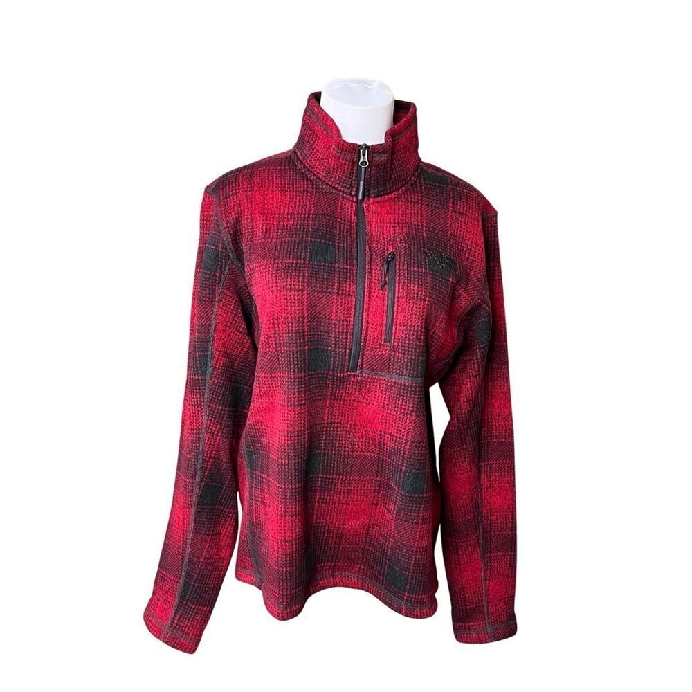 The North Face Novelty Gordon Lyons‎ Fleece Quarter Zip Red Plaid Pullover SMALL